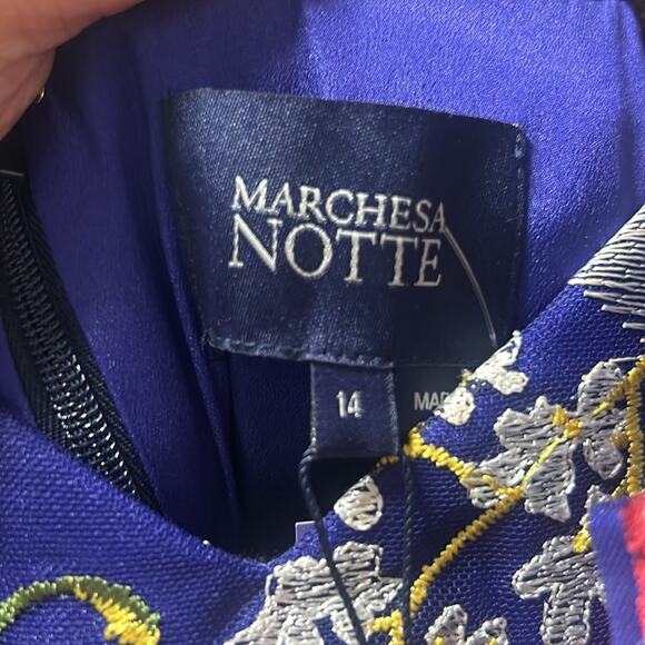 Marchesa Notte Asymmetric Floral Embroidered Gown Dress Hi-Low Tulle Skirt NWT - Picture 9 of 12